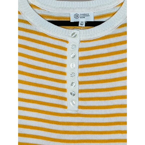 NWT Candace Cameron Bure Soft Boatneck Half Placket Sweater Amber Stripe SIZE S - Picture 4 of 7